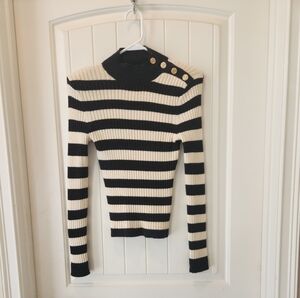 Express Striped Black and Cream Mock, Ribbed Turtleneck Sweater, Size X-small